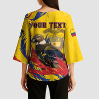 Personalized Colombia Kimono Sleeve Blouse Colombian Andean Condor With Coat Of Arms - Wonder Print Shop