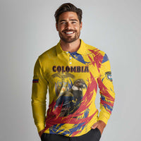 Personalized Colombia Long Sleeve Polo Shirt Colombian Andean Condor With Coat Of Arms - Wonder Print Shop