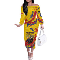 Personalized Colombia Off The Shoulder Long Sleeve Dress Colombian Andean Condor With Coat Of Arms - Wonder Print Shop