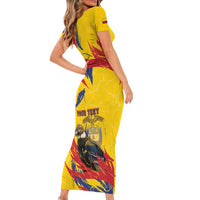 Personalized Colombia Short Sleeve Bodycon Dress Colombian Andean Condor With Coat Of Arms - Wonder Print Shop
