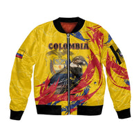 Personalized Colombia Sleeve Zip Bomber Jacket Colombian Andean Condor With Coat Of Arms - Wonder Print Shop