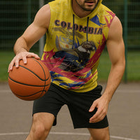 Personalized Colombia Sleeveless Hoodie Colombian Andean Condor With Coat Of Arms - Wonder Print Shop