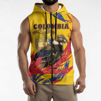 Personalized Colombia Sleeveless Zip Hoodie Colombian Andean Condor With Coat Of Arms - Wonder Print Shop