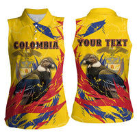 Personalized Colombia Women Sleeveless Polo Shirt Colombian Andean Condor With Coat Of Arms - Wonder Print Shop