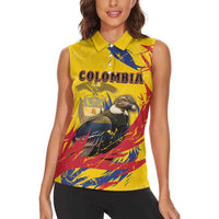 Personalized Colombia Women Sleeveless Polo Shirt Colombian Andean Condor With Coat Of Arms - Wonder Print Shop