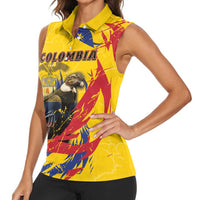 Personalized Colombia Women Sleeveless Polo Shirt Colombian Andean Condor With Coat Of Arms - Wonder Print Shop