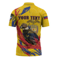 Personalized Colombia Zipper Polo Shirt Colombian Andean Condor With Coat Of Arms - Wonder Print Shop