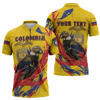 Personalized Colombia Zipper Polo Shirt Colombian Andean Condor With Coat Of Arms - Wonder Print Shop