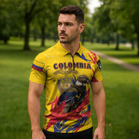 Personalized Colombia Zipper Polo Shirt Colombian Andean Condor With Coat Of Arms - Wonder Print Shop