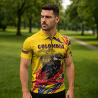 Personalized Colombia Zipper Polo Shirt Colombian Andean Condor With Coat Of Arms - Wonder Print Shop