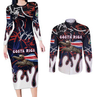 Personalized Costa Rica Couples Matching Long Sleeve Bodycon Dress and Long Sleeve Button Shirt Flying Sloth - Wonder Print Shop
