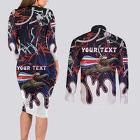 Personalized Costa Rica Couples Matching Long Sleeve Bodycon Dress and Long Sleeve Button Shirt Flying Sloth - Wonder Print Shop