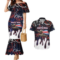 Personalized Costa Rica Couples Matching Mermaid Dress and Hawaiian Shirt Flying Sloth - Wonder Print Shop