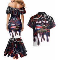 Personalized Costa Rica Couples Matching Mermaid Dress and Hawaiian Shirt Flying Sloth - Wonder Print Shop