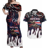 Personalized Costa Rica Couples Matching Off Shoulder Maxi Dress and Hawaiian Shirt Flying Sloth - Wonder Print Shop