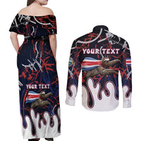 Personalized Costa Rica Couples Matching Off Shoulder Maxi Dress and Long Sleeve Button Shirt Flying Sloth - Wonder Print Shop