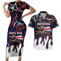 Personalized Costa Rica Couples Matching Short Sleeve Bodycon Dress and Hawaiian Shirt Flying Sloth - Wonder Print Shop
