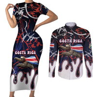 Personalized Costa Rica Couples Matching Short Sleeve Bodycon Dress and Long Sleeve Button Shirt Flying Sloth - Wonder Print Shop