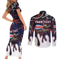 Personalized Costa Rica Couples Matching Short Sleeve Bodycon Dress and Long Sleeve Button Shirt Flying Sloth - Wonder Print Shop