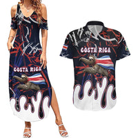 Personalized Costa Rica Couples Matching Summer Maxi Dress and Hawaiian Shirt Flying Sloth - Wonder Print Shop