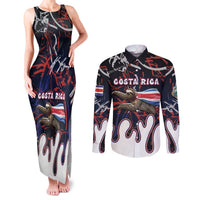 Personalized Costa Rica Couples Matching Tank Maxi Dress and Long Sleeve Button Shirt Flying Sloth - Wonder Print Shop