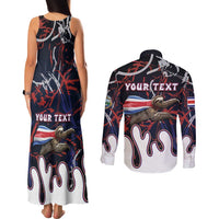 Personalized Costa Rica Couples Matching Tank Maxi Dress and Long Sleeve Button Shirt Flying Sloth - Wonder Print Shop