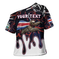 Personalized Costa Rica Cross Shoulder Shirt Flying Sloth - Wonder Print Shop