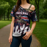 Personalized Costa Rica Cross Shoulder Shirt Flying Sloth - Wonder Print Shop