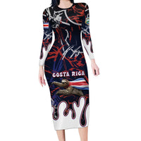 Personalized Costa Rica Family Matching Long Sleeve Bodycon Dress and Hawaiian Shirt Flying Sloth - Wonder Print Shop