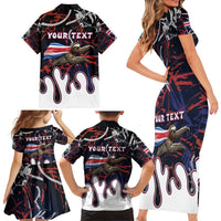 Personalized Costa Rica Family Matching Short Sleeve Bodycon Dress and Hawaiian Shirt Flying Sloth - Wonder Print Shop