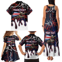 Personalized Costa Rica Family Matching Tank Maxi Dress and Hawaiian Shirt Flying Sloth - Wonder Print Shop