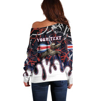 Personalized Costa Rica Off Shoulder Sweater Flying Sloth - Wonder Print Shop