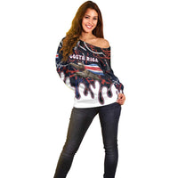 Personalized Costa Rica Off Shoulder Sweater Flying Sloth - Wonder Print Shop