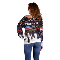 Personalized Costa Rica Off Shoulder Sweater Flying Sloth - Wonder Print Shop