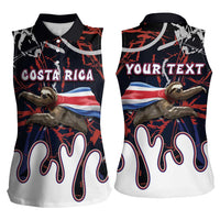 Personalized Costa Rica Women Sleeveless Polo Shirt Flying Sloth - Wonder Print Shop