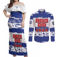 Cuba Couples Matching Off Shoulder Maxi Dress and Long Sleeve Button Shirt Cubano The Perfect Element - Wonder Print Shop