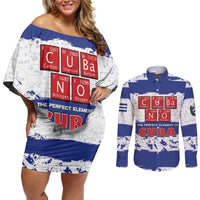 Cuba Couples Matching Off Shoulder Short Dress and Long Sleeve Button Shirt Cubano The Perfect Element - Wonder Print Shop
