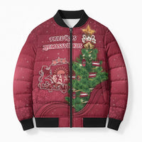 Latvia Christmas Bomber Puffer Jacket Xmas Tree Latvija - Wonder Print Shop