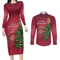 Latvia Christmas Couples Matching Long Sleeve Bodycon Dress and Long Sleeve Button Shirt Xmas Tree Latvija - Wonder Print Shop