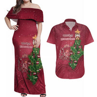 Latvia Christmas Couples Matching Off Shoulder Maxi Dress and Hawaiian Shirt Xmas Tree Latvija - Wonder Print Shop