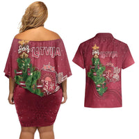 Latvia Christmas Couples Matching Off Shoulder Short Dress and Hawaiian Shirt Xmas Tree Latvija - Wonder Print Shop