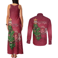 Latvia Christmas Couples Matching Tank Maxi Dress and Long Sleeve Button Shirt Xmas Tree Latvija - Wonder Print Shop