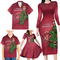 Latvia Christmas Family Matching Long Sleeve Bodycon Dress and Hawaiian Shirt Xmas Tree Latvija - Wonder Print Shop