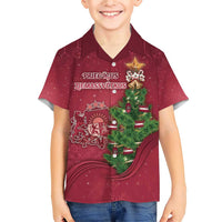 Latvia Christmas Family Matching Short Sleeve Bodycon Dress and Hawaiian Shirt Xmas Tree Latvija - Wonder Print Shop