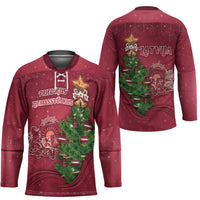 Latvia Christmas Hockey Jersey Xmas Tree Latvija - Wonder Print Shop