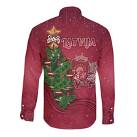 Latvia Christmas Long Sleeve Button Shirt Xmas Tree Latvija - Wonder Print Shop