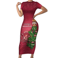 Latvia Christmas Short Sleeve Bodycon Dress Xmas Tree Latvija - Wonder Print Shop