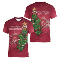 Latvia Christmas Women V-Neck T-Shirt Xmas Tree Latvija - Wonder Print Shop
