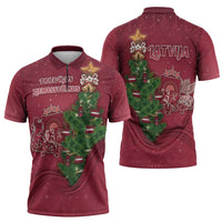 Latvia Christmas Zipper Polo Shirt Xmas Tree Latvija - Wonder Print Shop