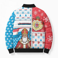 Luxembourg Christmas Bomber Puffer Jacket Kleeschen With Xmas Patterns - Wonder Print Shop